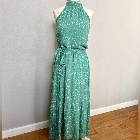 Green Polka Dot Long Dress Small - Picture 2 of 9